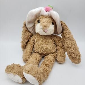 Bestever Bunny Rabbit Plush 11" Curly Tan Fur Velour Hat Pink Nose Beanie Floppy